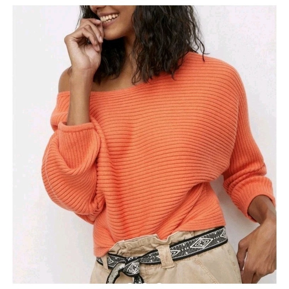 Anthropologie Kendall Cropped Ribbed Knit Sweater Womens Small Off The Shoulder